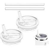 2 Pack 30 oz Tumbler Flip Straw Lid Replacement Compatible for Stanley Quencher, Leak Proof Lid Replacement for 30 OZ Stanley H2.0 FlowState Tumbler,Spill Proof Splash Reusable (Transparent White)
