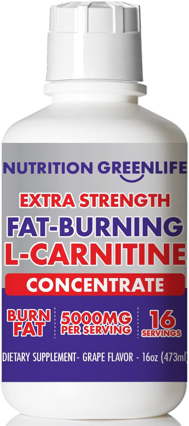 L Carnitine Liquid Extra Strength 5000mg by Nutrition Greenlife (16 fl oz, 16 Servings) Burn Fat & Work Out Longer with Garcinia Cambogia and Artichoke, Grape Flavor