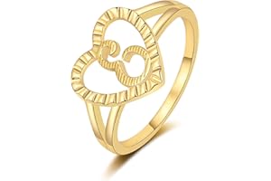 RLMOON Gold Initial Ring for Women Vintage Initial Heart Love Ring Non Tarnish 14K Gold Plated Personalized Carved Letter Statement Ring Size 6-10 Jewelry Gifts