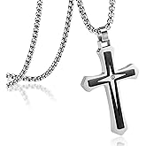 MOOSKI Cross Necklace for Men,Silver/Gold/Black Mens Cross Necklaces with 3mm Cross Chain and Stainless Steel Cross Pendant Jewelry Gifts,Rolo Chain 22-24 Inch