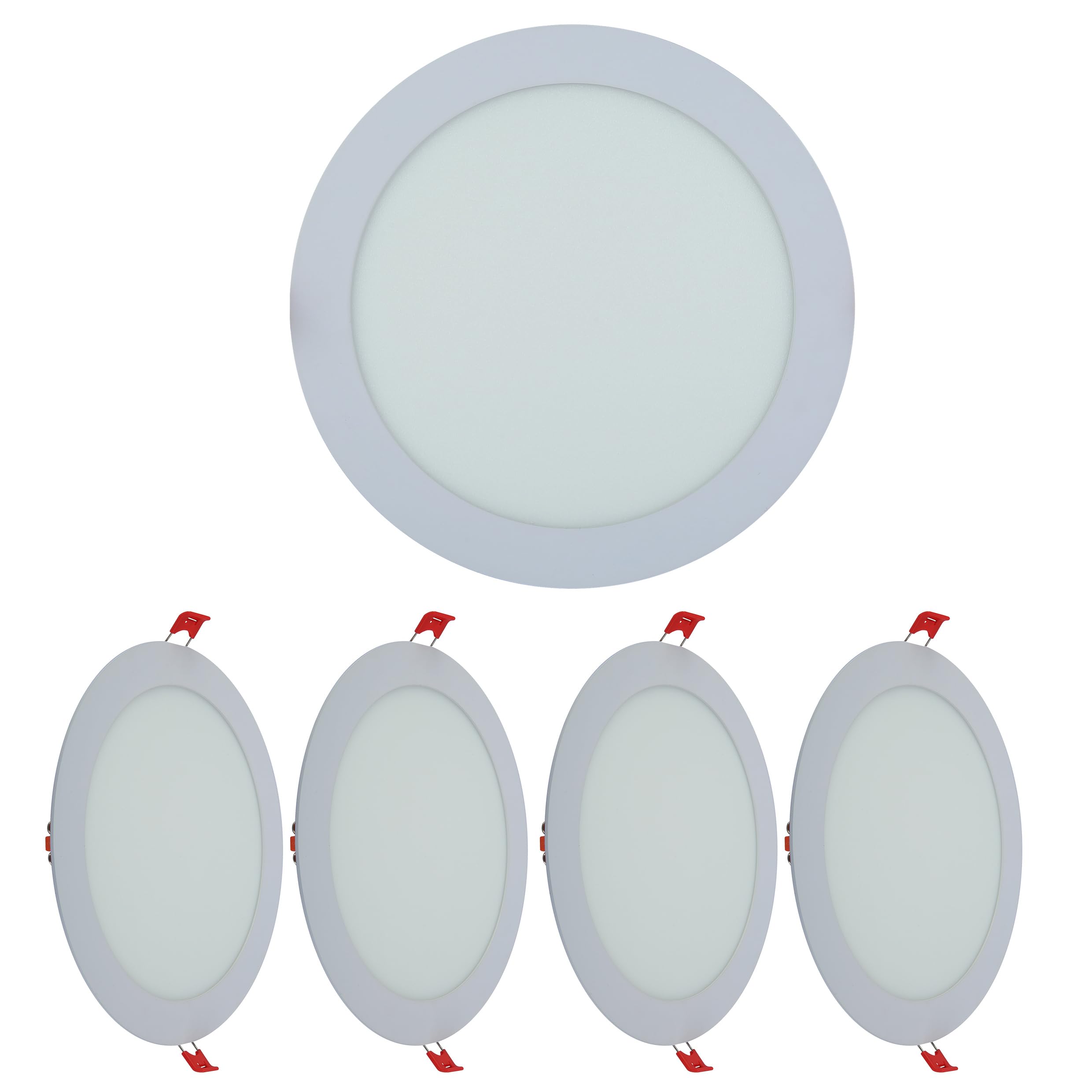 TEKLED LED Round Recessed Ceiling Light | Flat Panel Ultra Slim 220mm Downlight | 18W 1800LM 5700K Daylight | for Home Kitchen Office Shop Industrial Use | 4-Pack [Energy Class F]