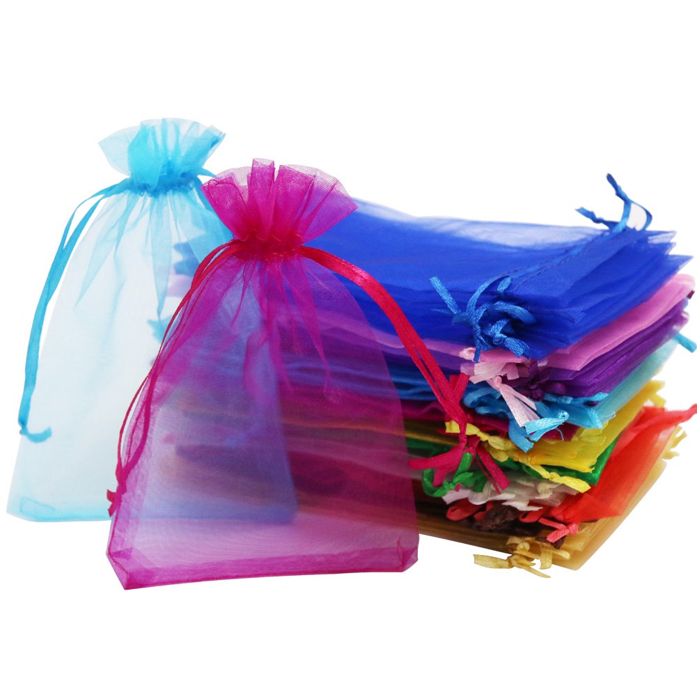 SumDirect 110Pcs 10 x 15CM Mixed Color Sheer Drawstring Organza Jewelry Pouches Wedding Party Christmas Favor Gift Bags (4x6 inches, Mixed Color)