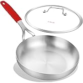 DELARLO Tri-Ply Stainless Steel 8 inch Frying Pan With Lid, Oven Safe Induction Skillet, Suitable for All Stoves Up to 600℉(Lids 300℉)