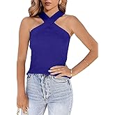 Womens Criss Cross Halter Sweater Vest Tops Summer Sleeveless Pullover Casual Lightweight V Neck Knit Tank Top