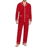 SWOMOG Men Pajamas Sets Long Sleeve Modal Sleepwear Two-Piece Soft PJs Sets Loungewear with Long Pants