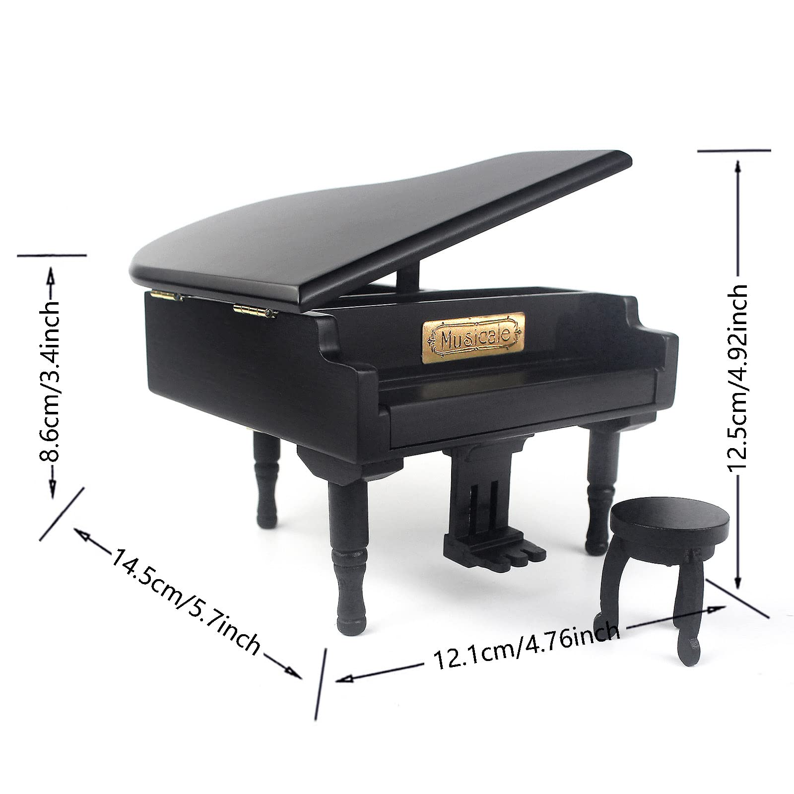 Sinzyo Wooden Black Piano My Neighbor Totoro Shaped Music Box with Stool Creative Birthday Gift for Valentine's Day