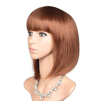 Amazon Com Heesaga 12 Inch Short Bob Wig With Flat Bangs Light