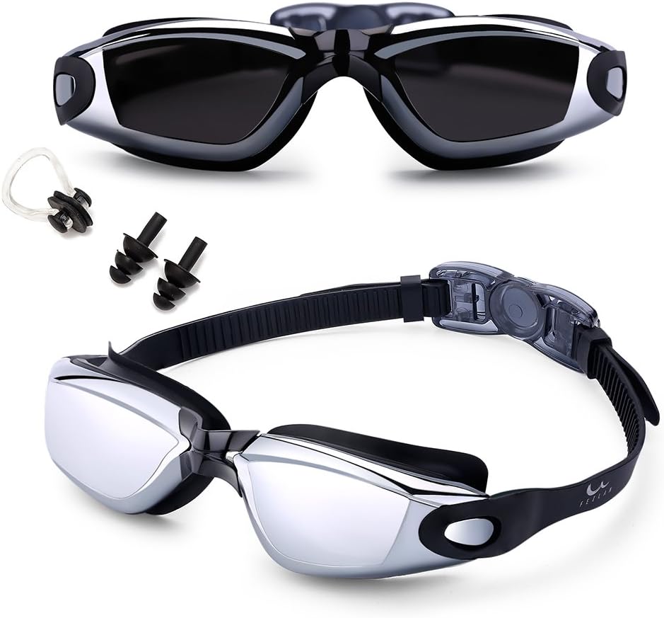 Swimming Goggles, Anti Fog UV, Case, Nose Clip and Ear Plugs