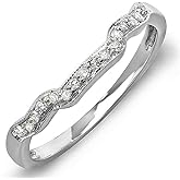 Dazzlingrock Collection 0.15 Ctw Round Natural Diamond Women Anniversary Wedding Ring Band Enhancer Guard, 14K White Real Solid Gold