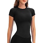GUWIDEO Short Sleeve Workout Shirts for Women Crew Neck Compression Workout Tops Breathable Lightweight Athletic Yoga Tees