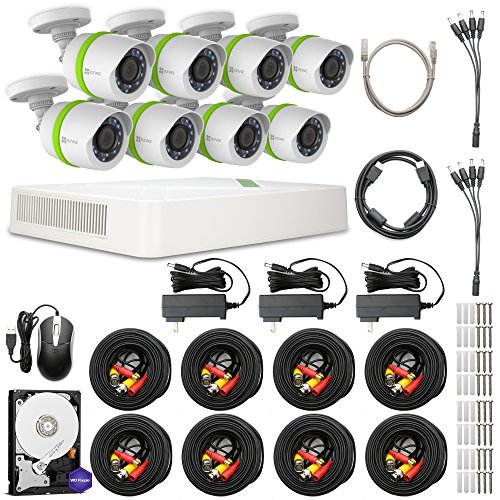 EZVIZ TRIPLE HD 3MP Outdoor Surveillance System, 8 Weatherproof HD Security Cameras, 16 Channel 2TB DVR Storage, 100ft Night Vision, Customizable Motion Detection