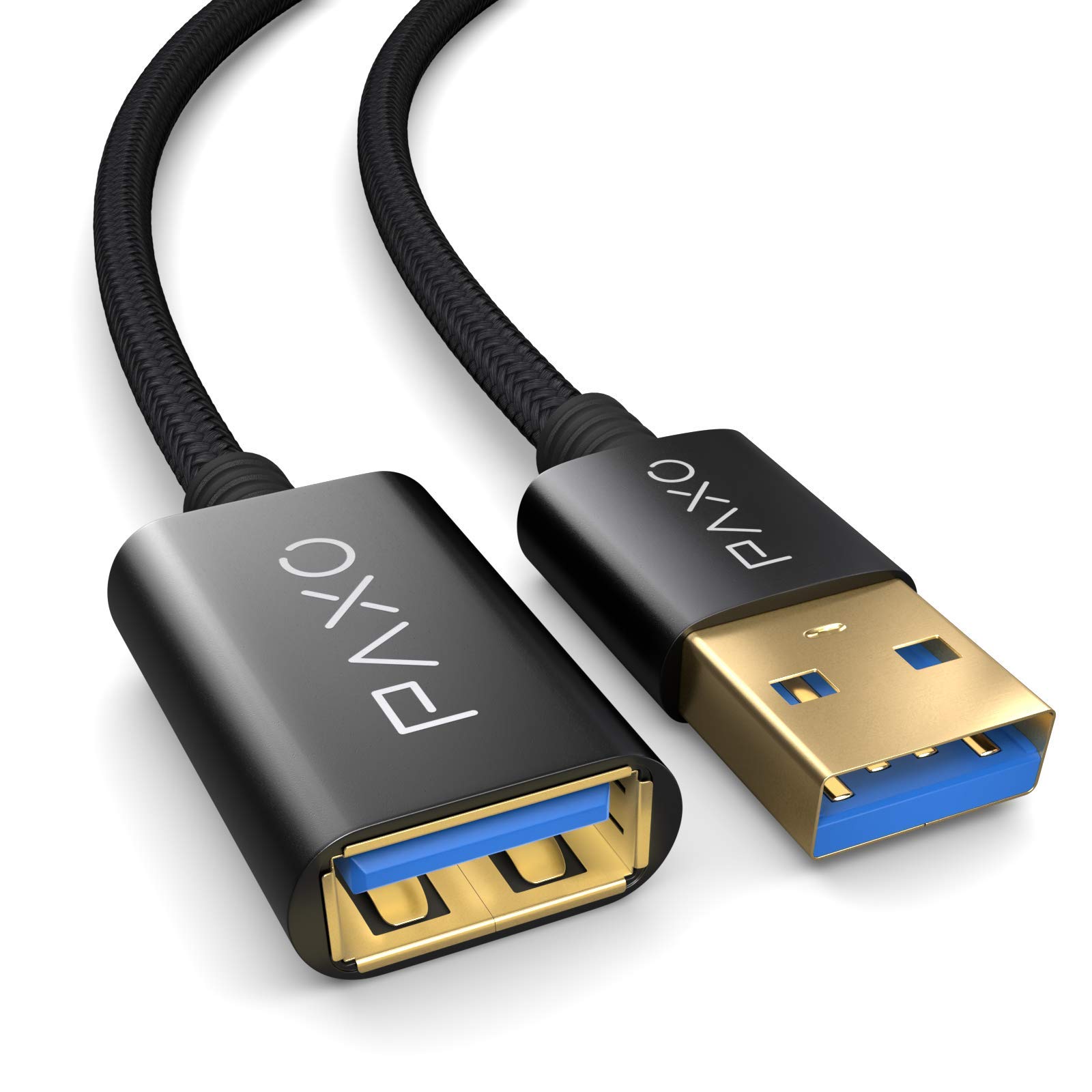 PAXO USB extension 5m, 10 Gbit/s (1.25 GByte/s), USB 3.2 Gen2 (3.0, 3.1), USB extension cable, A plug to A socket, black, fabric jacket