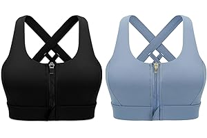 Cordaw Zipper in Front Sports Bra High Impact Strappy Back Support Workout Top