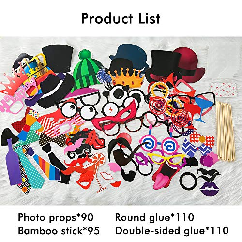 FRESHME DIY Photo Booth Props Kit - 90pcs Photobooth Prop Funny Selfie Accessories Decoration Supplies Costume Mustache Hat Glasses Tie for Birthdays Wedding Holiday Party Christmas Halloween