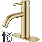 Aolemi Bathroom Faucet Single Hole,Single Handle Bathroom Sink Faucet with Supply Lines,with Pop Up Drain Assembly and Deck Plate,Brushed Gold