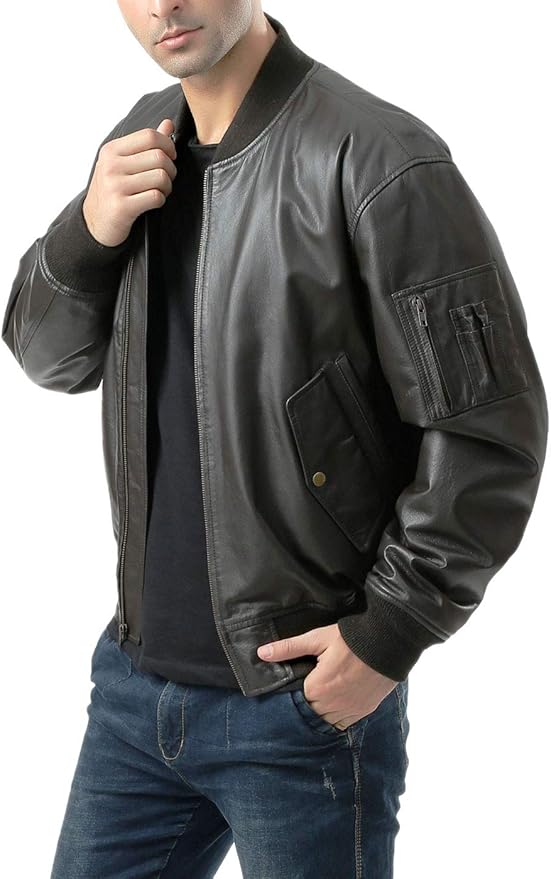 Landing Leathers Men S Ma 1 Leather Flight Bomber Jacket Regular And Big Tall At Amazon Men S Clothing Store