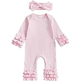 Ursobutegl Newborn Baby Girl Clothes Jumpsuit Ruffle Romper Bodysuit Pants Headband One-Piece Coming Home Hospital Outfits