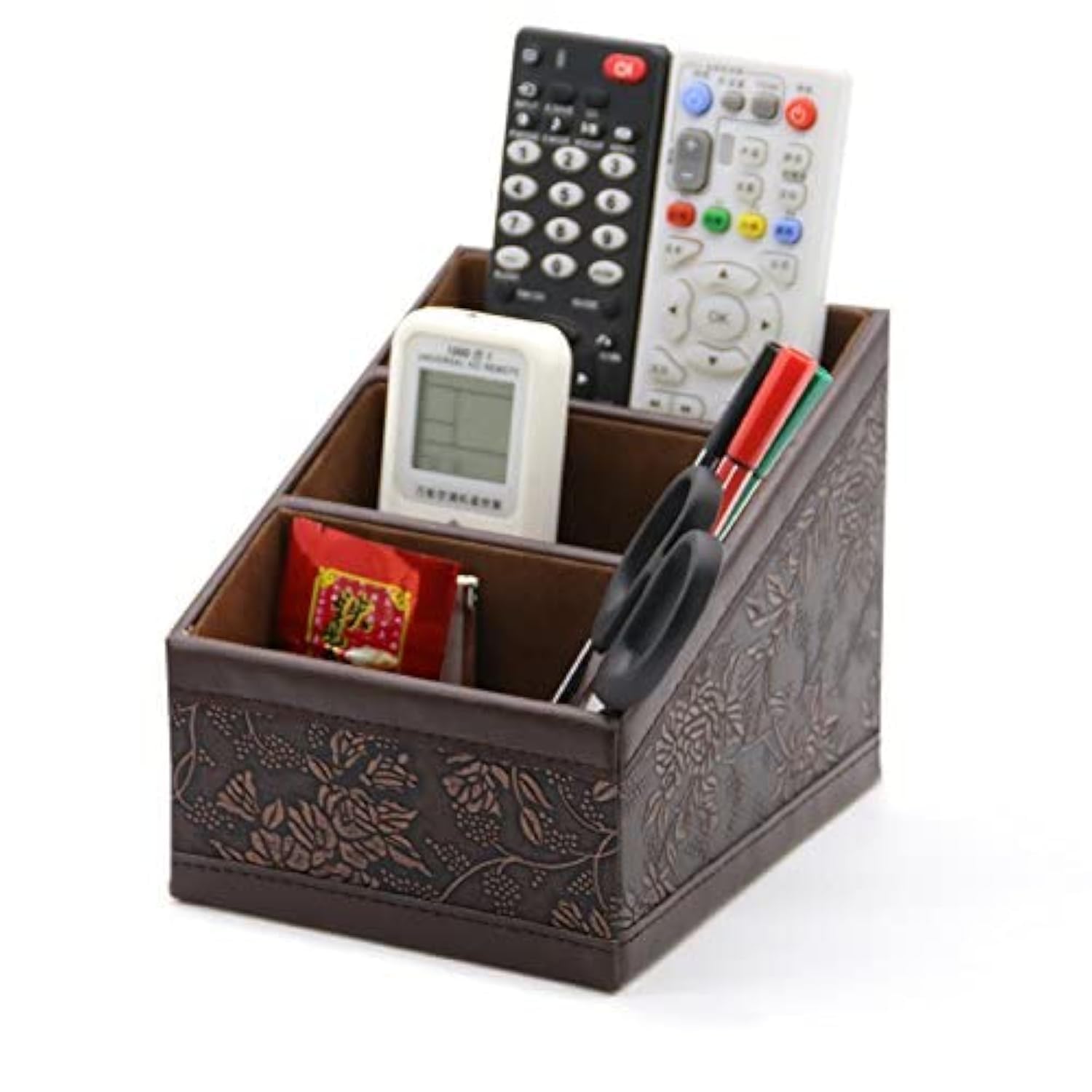 Medifier Elegant Leather Desk Stationery Organizer,Multi-function Desk Storage Box for Pen/Pencil,Cell phone, Business Name Cards Remote Control Retro pattern
