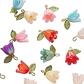 ARTISAMILY 40pcs Lily Flower Earring Charms Colorful Flower Bracelet Keychain Charms Floral Acrylic Necklace Pendants Hang Ornament for DIY Craft Jewelry Making Supplier