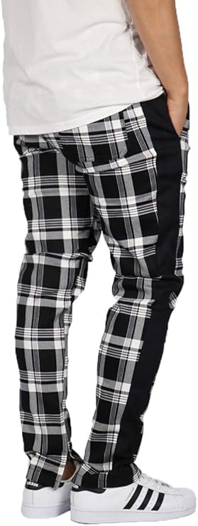 plaid skinny zip track pants