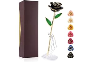 Ejoyous 24K Gold Plated Black Rose, Forever Preserved Real Rose Lover Mom Wife Daughter Girl Friend, Unique Present on Valent
