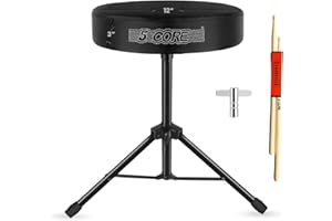 5 CORE Drum Throne 3 Inch Thick Padded Memory Foam Comfortable Guitar Stool 330Lb Capacity Height Adjustable to 22" Drummer Seat for Adults and Kids Black - DS 01 BLK