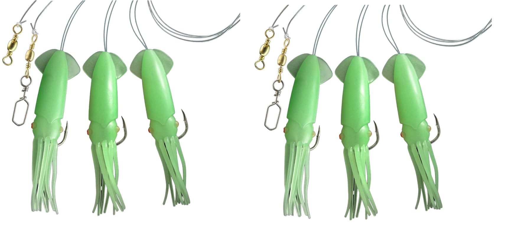 Dega by Jenzi Cod Rigs Rubber Octopus 3 Arms Luminous Squid Norway Ready Assembled Length 115 cm Line Thickness 0.80 mm Hook Size 7/0 (Set B)