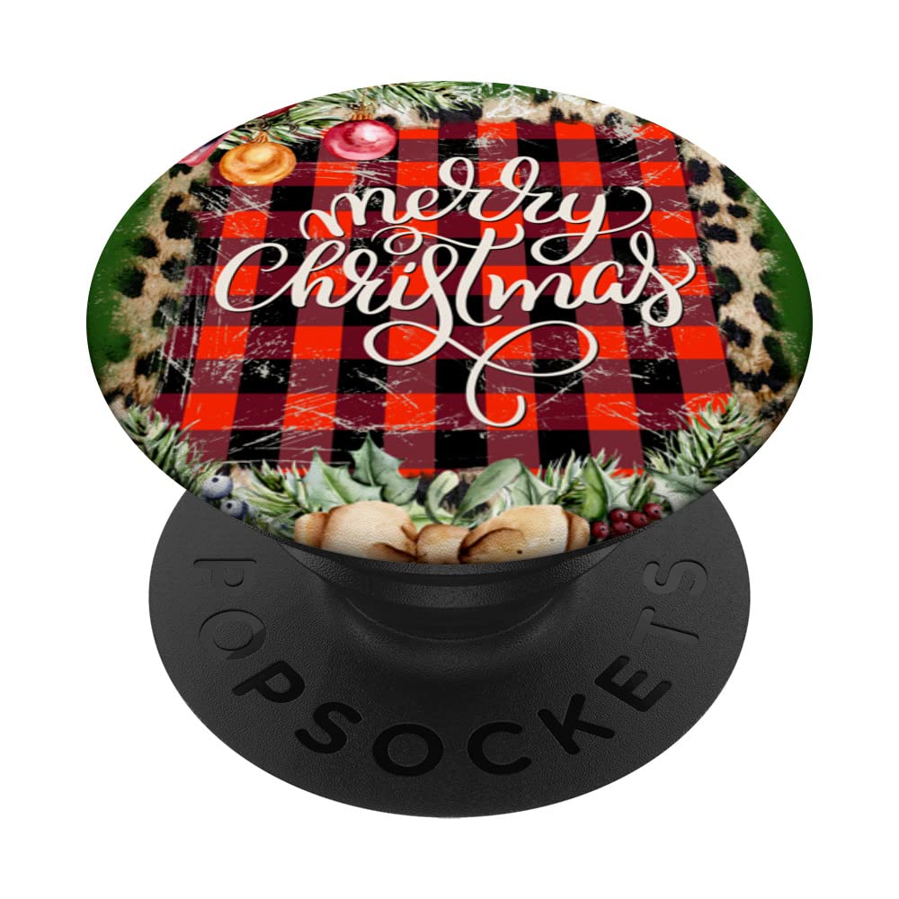 Merry Christmas Red Buffalo Plaid Red Cardinal Bird Lover PopSockets Swappable PopGrip