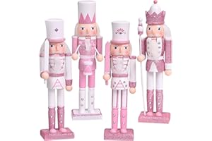 GATUIDA Pink Nutcracker Christmas Decor: 4Pcs Wooden Nutcracker Soldier Nutcracker Figures Christmas Nutcracker Ornaments for Shelves and Tables Xmas