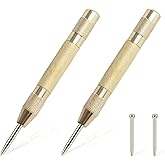 2PCS Automatic Center Punch,5'' Spring Loaded Center Punch, Heavy Duty Steel Adjustable Center Marker Punch Tool with 2PCS Extra Replacement Tip for Metal,Plastic,Wood,Glass by YUIOASE