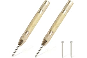 2PCS Automatic Center Punch,5'' Spring Loaded Center Punch, Heavy Duty Steel Adjustable Center Marker Punch Tool with 2PCS Extra Replacement Tip for Metal,Plastic,Wood,Glass by YUIOASE