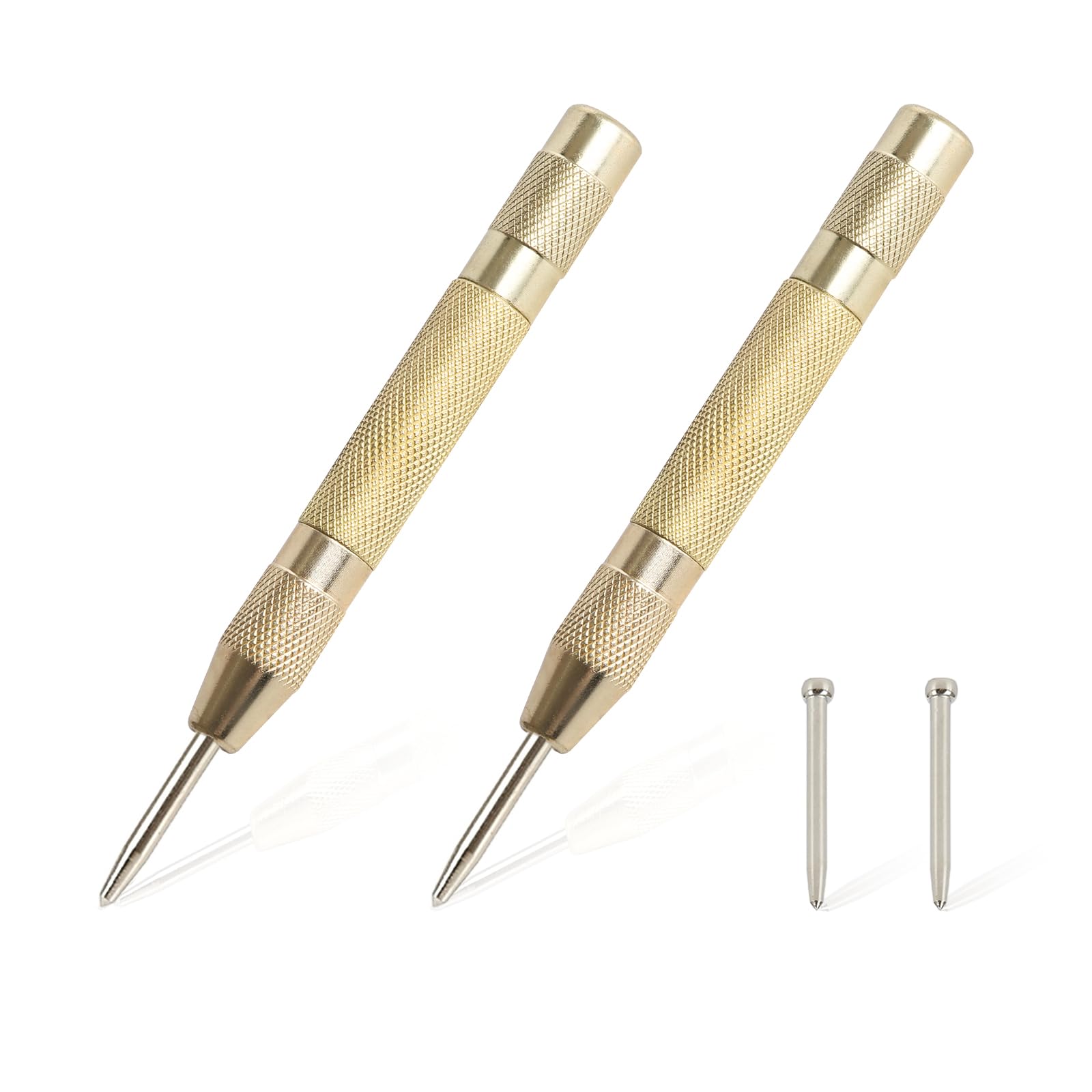 Photo 1 of 2PCS Automatic Center Punch,5'' Spring Loaded Center Punch, Heavy Duty Steel Adjustable Center Marker Punch Tool with 2PCS Extra Replacement Tip for Metal,Plastic,Wood,Glass by YUIOASE