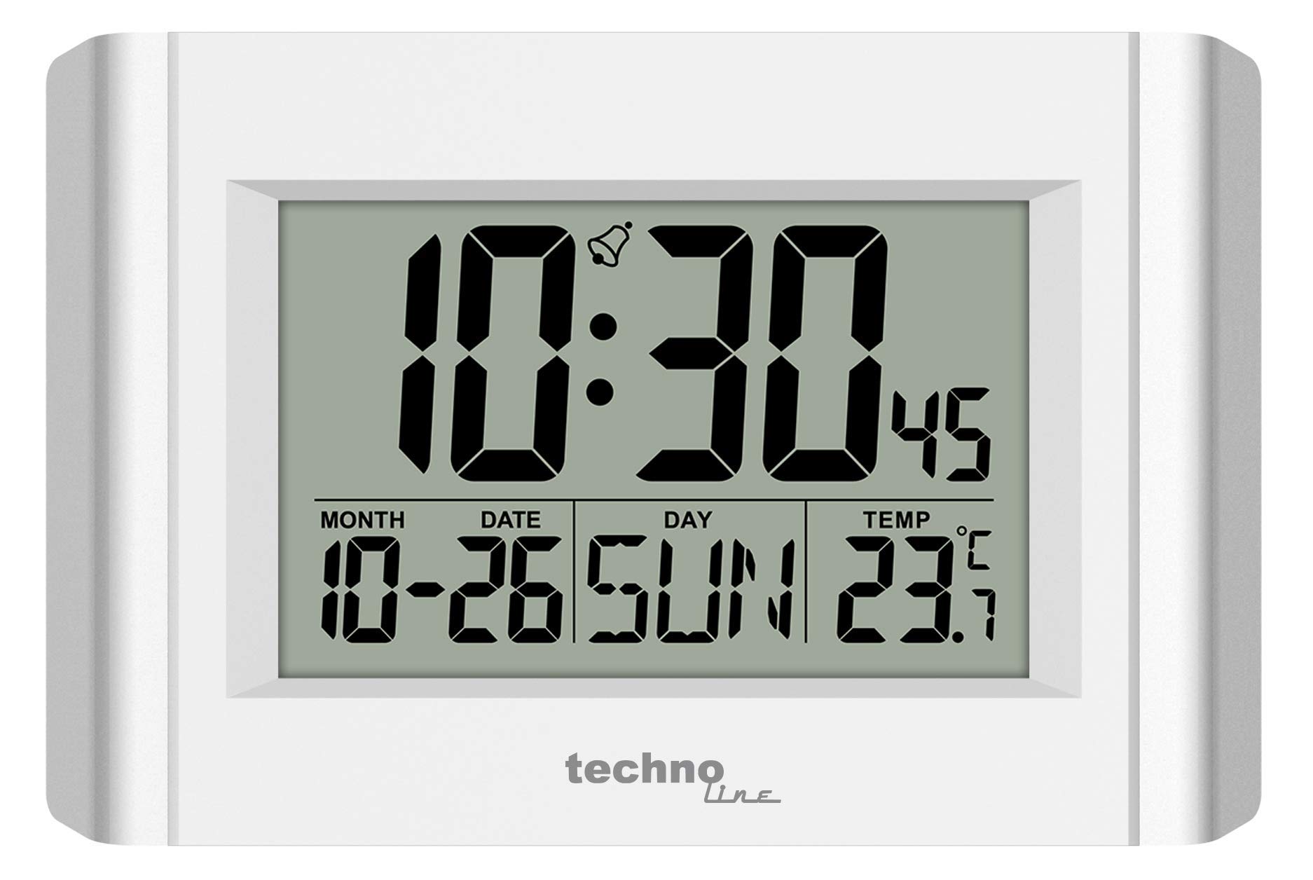 Technoline Digital Quartz Wall Clock WS8002, White/Silver, 215 x 150 x 28mm