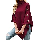 Ferand Women's Turtleneck Button Detail Poncho High Neck Asymmetrical Pullover Sweater for Fall Winter Outfits
