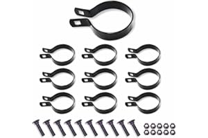 FENCINGKART Black Powder Coated Steel Brace Bands for Chain Link Fence, 1-5/8 inch, with Nuts & Bolts, 10 Pieces (Black, 1-5/