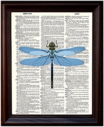 Blue Winged Dragonfly Entomology - Printed on Recycled Vintage Dictionary Paper - 8"x10.5" - Mixed Media Dictionary Art Print/Poster on Vintage Dictionary Page