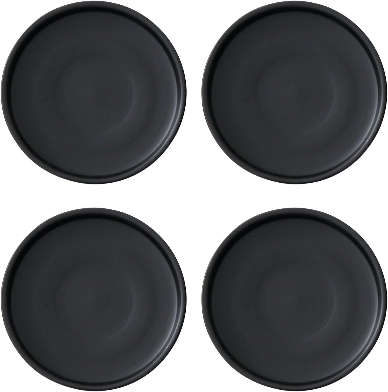Photo 1 of Woiida 4 inch Matte Black Ceramic Plant Saucer (4 Pack)-Ceramic Drainage Tray for Plant Pot