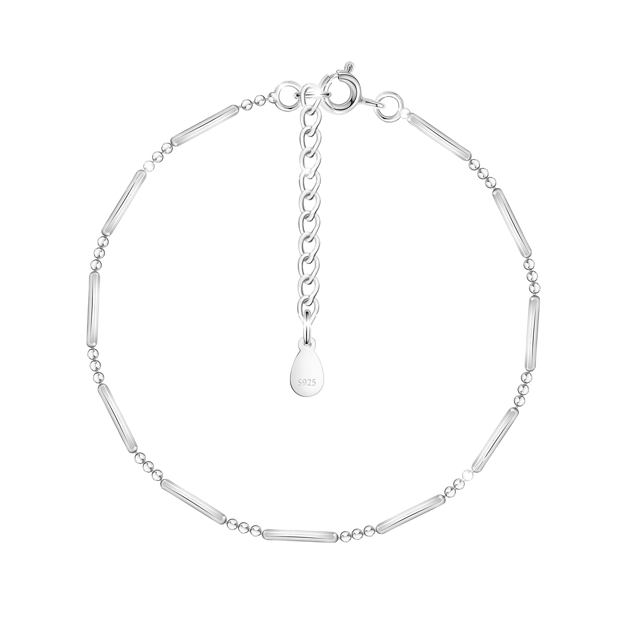 KristLand Simple Design Women Silver Bracelet 925 Sterling Silver Chain White Gold Plated Adjustable Silver Bracelet Party Birthday Gift for Ladies