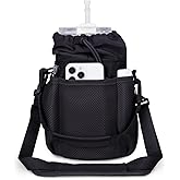 ECOHUB Water Bottle Holder with Strap, Full Coverage Stanley Cup 40/30 oz Tumbler, Insulated Water Bottle Carrier Bag with Back Safety Pocket, Crossbody Sling with Handle for Walking, Patent Pending