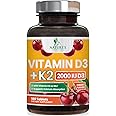 Vitamin D3 K2 2000 IU Plus with K2 (MK-7) 75 mcg - Vitamins D & K Complex Supplement for Bone, Teeth, Muscle, Calcium Absorption, Supports Immune & Heart Health, Non-GMO Chewable Formula - 180 Tablets