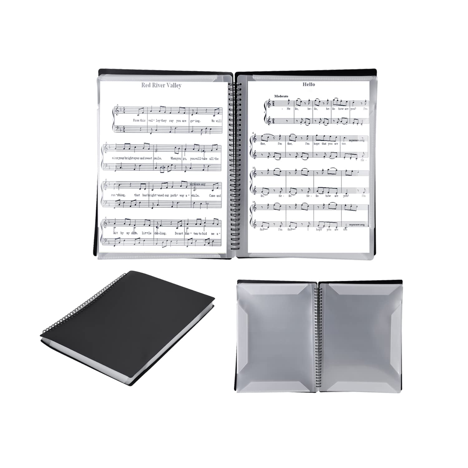 A4 Sheet Music File Folder Song File Clef Music Organizer Spiral-Bound Documents Holder Blank Plastic Concert Choral Folder 30 Pockets Piano Music Score Folder for Sheet Music Drawings and Documents