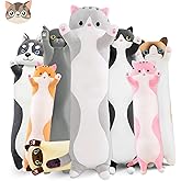 NXNYNZ Long Cat Plush Pillow, 35.4in Cute Cat Plushie Stuffed Animals Body Pillow, Grey Kawaii Kitten Soft Plushie Doll Toy Birthday Gift for Kids Girlfriend