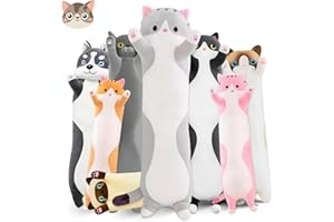 NXNYNZ Long Cat Plush Pillow, 19.6in Cute Cat Plushie Stuffed Animals Body Pillow, Grey Kawaii Kitten Soft Plushie Doll Toy Birthday Gift for Kids Girlfriend