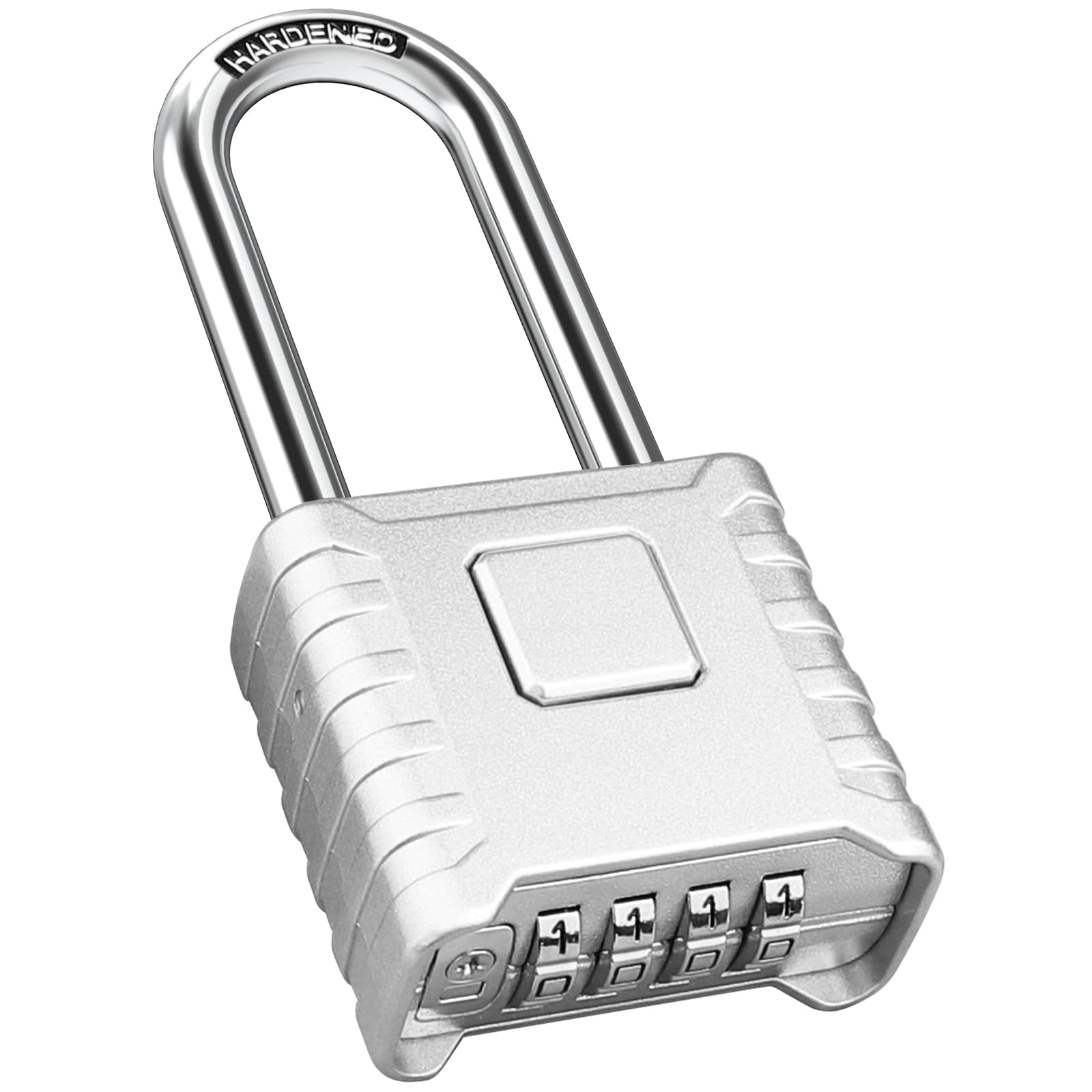 Diyife Heavy Duty Combination Padlocks Outdoor, [Weatherproof] Long Shackle 52mm Large 4 Digit Code Padlock with 8mm Thick 304 Stainless Steel Shackle for Garage, School, Gate, Shed, Gym (Silver)
