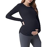 Mama Land Long Sleeve Maternity Shirts - Pregnancy Workout Yoga Tops Crewneck Casual Activewear with Thumbholes