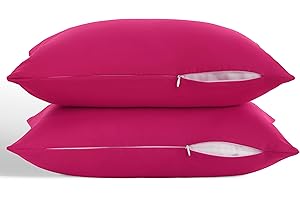 ORGANICTUNE Zippered Toddler Pillowcases Set of 2, 100% Brushed Microfiber 13x18 Pillowcases, Super Soft and Cozy Travel Kids Nursery Pillow Cases, 13x18 Inches, Magenta