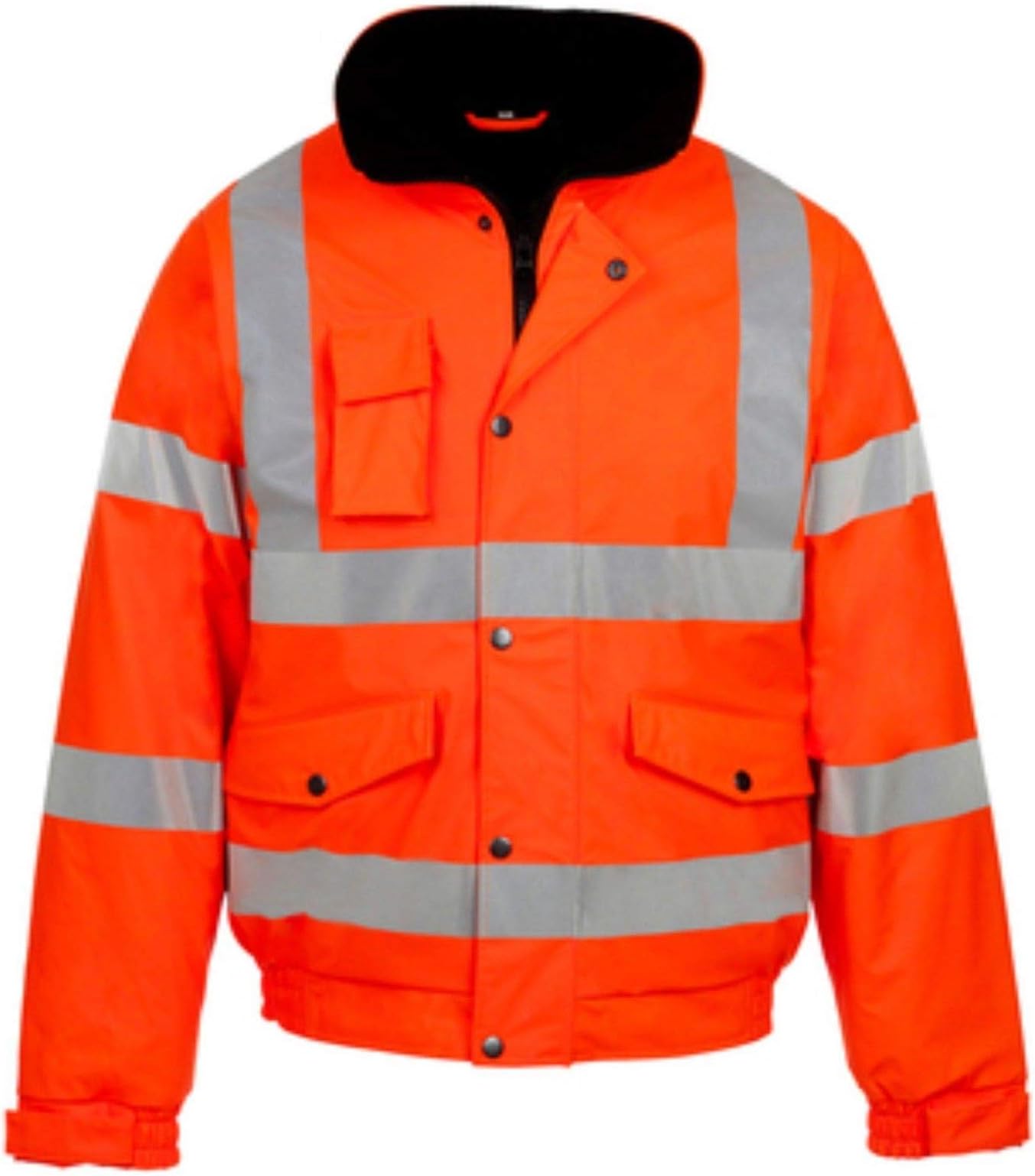 Hi Viz Bomber Jacket Two Tone Reflective Tape Waterproof Quilted Work Jacket Coat High Vis Visibility Safety Workwear Security Road Works Concealed Hood Fluorescent Flashing Top Size S-4XL