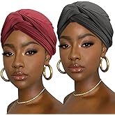 AQOKKA Knotted Headwraps for Women Stretch African Ribbed Turban Head Scarf for Black Women Hair Cancer Chemo Headwear Cap