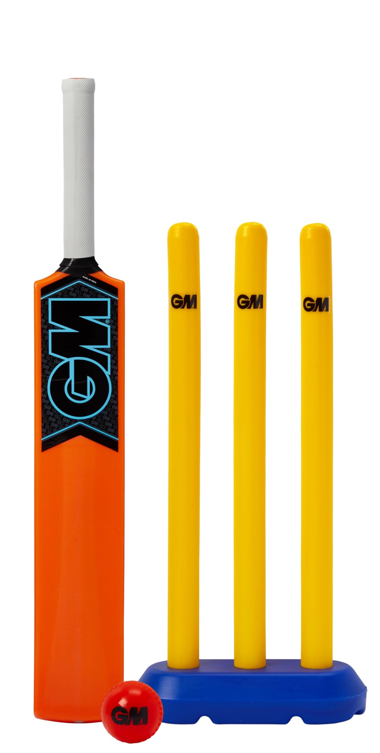 Gunn & Moore GM Kids Cricket Set | Striker | Rubber Grip Bat, Soft Ball & Wicket Stumps | Moulded Plastic All-Weather | for Children Ages 8-11