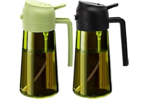 BTYMS 2-Pack 470 ml Oil Spray Bottles, 2-in-1 Glass Olive Oil Sprayer and Dispenser, Light-Blocking Cooking Oil Spray Bottles